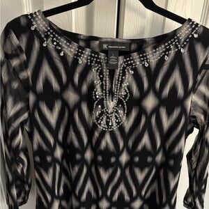 INC Black and White Beaded Top
